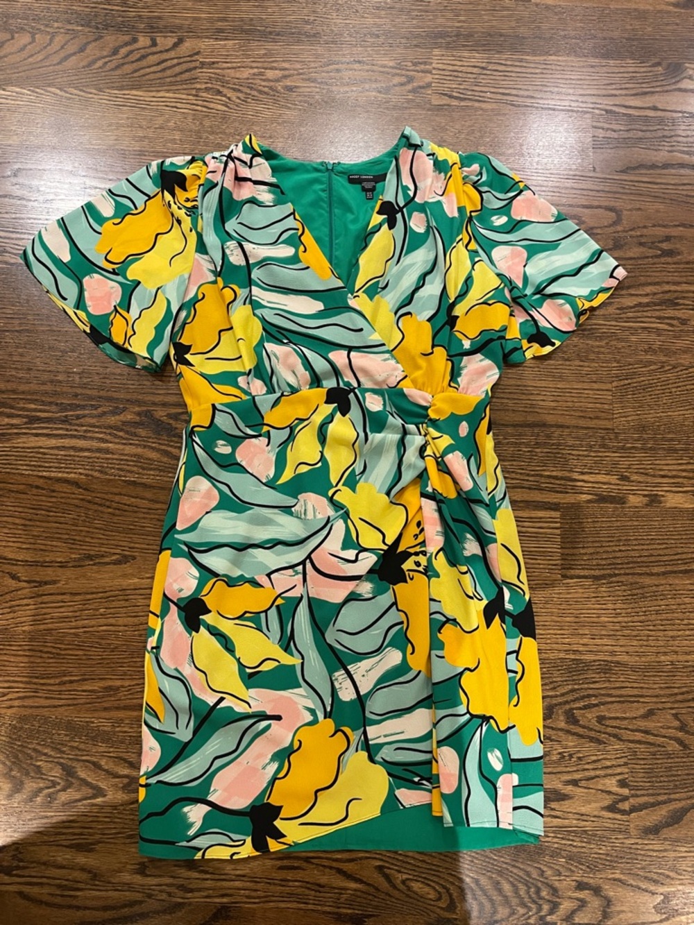 Maggy London Green Yellow Floral Wrap Dress